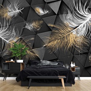 3 Boyutlu Siyah Tüy Desenli Duvar Kağıdı Baskı - Dkm-032_46260 100x100 cm
