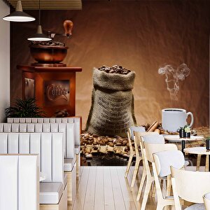 Kahve Öğütme Makineli Cafe Duvar Kağıdı Baskı - Dkm286105 800x300 cm