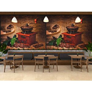 Kahve Öğütme Makinesi Cafe Duvar Kağıdı Baskı - Dkm298001 100x100 cm
