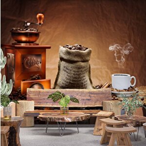 Kahve Öğütme Makineli Cafe Duvar Kağıdı Baskı - Dkm286099 475x300 cm