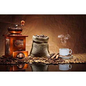Kahve Öğütme Makineli Cafe Duvar Kağıdı Baskı - Dkm286107