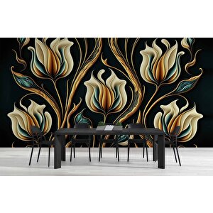 3 Boyutlu Sarı Çiçek Desenli Duvar Kağıdı - Dkm887081