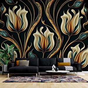 3 Boyutlu Sarı Çiçek Desenli Duvar Kağıdı - Dkm887028 275x240 cm