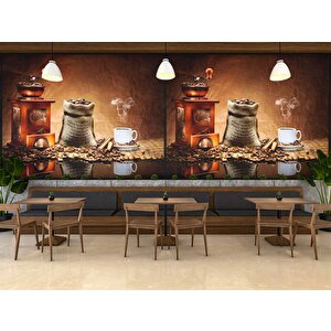 Kahve Öğütme Makineli Cafe Duvar Kağıdı Baskı - Dkm286013 425x200 cm