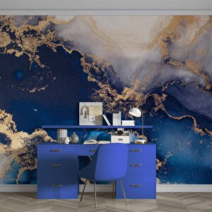 3 Boyutlu Lacivert Beyaz Mermer Desenli Duvar Kağıdı - Dkm716098