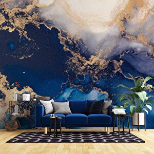 3 Boyutlu Lacivert Beyaz Mermer Desenli Duvar Kağıdı - Dkm716074 375x280 cm