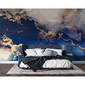 3 Boyutlu Lacivert Beyaz Mermer Desenli Duvar Kağıdı - Dkm716074 375x280 cm