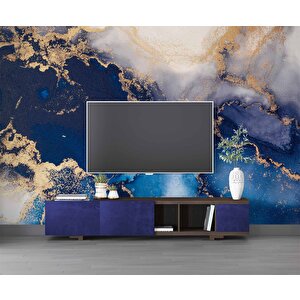 3 Boyutlu Lacivert Beyaz Mermer Desenli Duvar Kağıdı - Dkm716074 375x280 cm