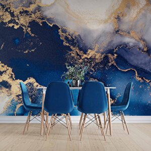 3 Boyutlu Lacivert Beyaz Mermer Desenli Duvar Kağıdı - Dkm716074