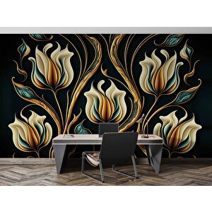 3 Boyutlu Sarı Çiçek Desenli Duvar Kağıdı - Dkm887056