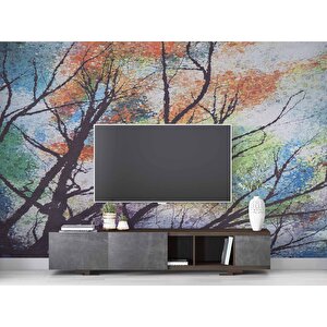 Ağaç Çizimi Desenli Duvar Kağıdı - Dkm859035 450x240 cm