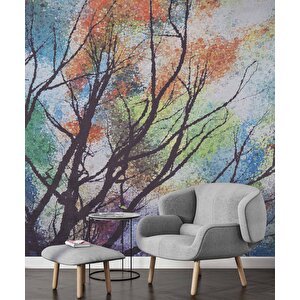 Ağaç Çizimi Desenli Duvar Kağıdı - Dkm859035