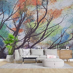 Ağaç Çizimi Desenli Duvar Kağıdı - Dkm859094