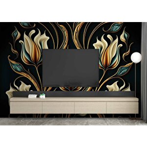 3 Boyutlu Sarı Çiçek Desenli Duvar Kağıdı - Dkm887110 225x315 cm
