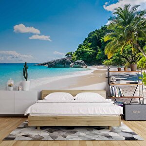 Palmiye Deniz Manzaralı Duvar Kağıdı Baskı - Dkm253011 375x200 cm