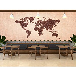 Kahve Çekirdeği Dünya Haritası Duvar Kağıdı Baskı - Dkm262003 150x200 cm