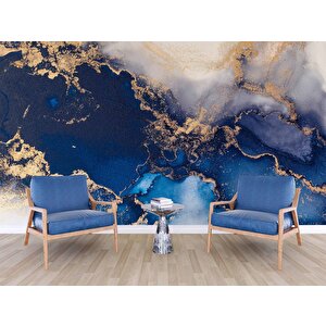 3 Boyutlu Lacivert Beyaz Mermer Desenli Duvar Kağıdı - Dkm716006