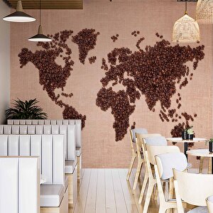Kahve Çekirdeği Dünya Haritası Duvar Kağıdı Baskı - Dkm262025