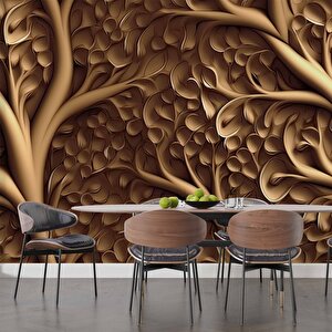 3 Boyutlu Ağaç Oyma Desenli Duvar Kağıdı - Dkm922085