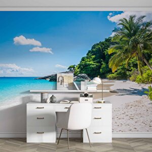 Palmiye Deniz Manzaralı Duvar Kağıdı Baskı - Dkm253102