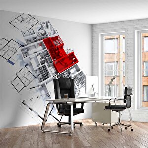 Mimari İnşaat Çizimli Gayrimenkul Emlak Ve Gayrimenkul Duvar Kağıdı Baskı - Dkm324026 225x240 cm