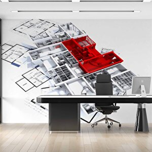Mimari İnşaat Çizimli Gayrimenkul Emlak Ve Gayrimenkul Duvar Kağıdı Baskı - Dkm324026 225x240 cm