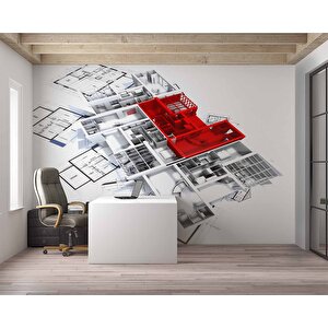 Mimari İnşaat Çizimli Gayrimenkul Emlak Ve Gayrimenkul Duvar Kağıdı Baskı - Dkm324026 225x240 cm