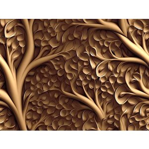 3 Boyutlu Ağaç Oyma Desenli Duvar Kağıdı - Dkm922083