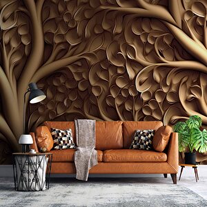 3 Boyutlu Ağaç Oyma Desenli Duvar Kağıdı - Dkm922055 425x260 cm
