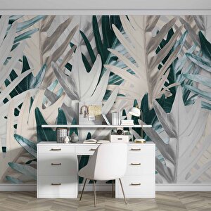 Yeşil Beyaz Yaprak Desenli Duvar Kağıdı - Dkm971076