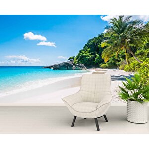 Palmiye Deniz Manzaralı Duvar Kağıdı Baskı - Dkm253126