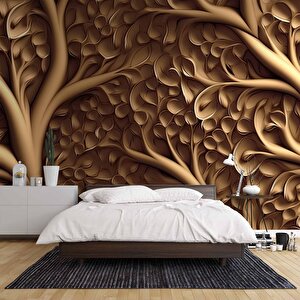 3 Boyutlu Ağaç Oyma Desenli Duvar Kağıdı - Dkm922088 200x300 cm