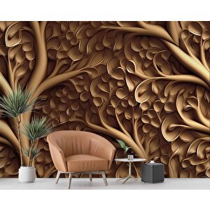 3 Boyutlu Ağaç Oyma Desenli Duvar Kağıdı - Dkm922060