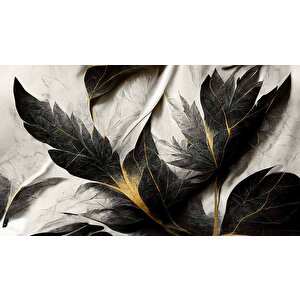 Siyah Beyaz Yaprak Çizim Desenli Duvar Kağıdı - Dkm883034