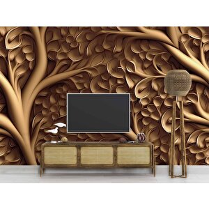 3 Boyutlu Ağaç Oyma Desenli Duvar Kağıdı - Dkm922087 150x300 cm