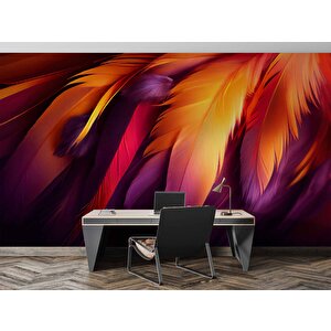 3 Boyutlu Kızıl Tüy Desenli Duvar Kağıdı - Dkm863075