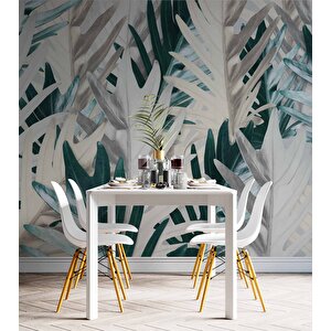 Yeşil Beyaz Yaprak Desenli Duvar Kağıdı - Dkm971109