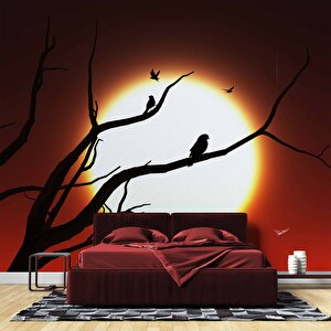 Kızıl Ay Ve Ağaç Temalı Duvar Kağıdı - Dkm660037 500x240 cm