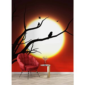 Kızıl Ay Ve Ağaç Temalı Duvar Kağıdı - Dkm660048
