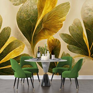 3 Boyutlu Yeşil Yaprak Çizim Deseneli Duvar Kağıdı - Dkm892038