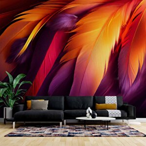 3 Boyutlu Kızıl Tüy Desenli Duvar Kağıdı - Dkm863044 100x260 cm