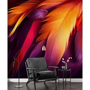 3 Boyutlu Kızıl Tüy Desenli Duvar Kağıdı - Dkm863044