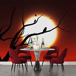 Kızıl Ay Ve Ağaç Temalı Duvar Kağıdı - Dkm660112