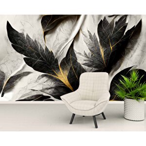 Siyah Beyaz Yaprak Çizim Desenli Duvar Kağıdı - Dkm883025