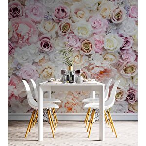 Pembe Beyaz Gül Desenli Duvar Kağıdı - Dkm469053