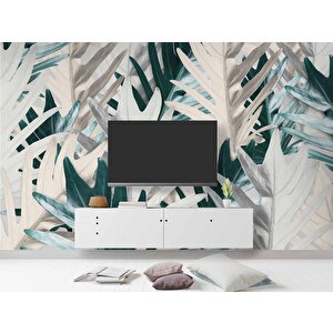 Yeşil Beyaz Yaprak Desenli Duvar Kağıdı - Dkm971088 200x300 cm