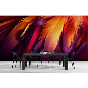 3 Boyutlu Kızıl Tüy Desenli Duvar Kağıdı - Dkm863096