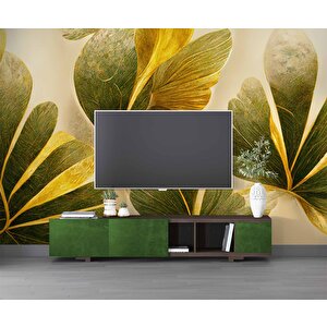 3 Boyutlu Yeşil Yaprak Çizim Deseneli Duvar Kağıdı - Dkm892068 225x280 cm