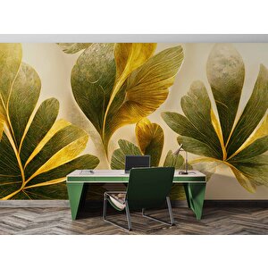 3 Boyutlu Yeşil Yaprak Çizim Deseneli Duvar Kağıdı - Dkm892068
