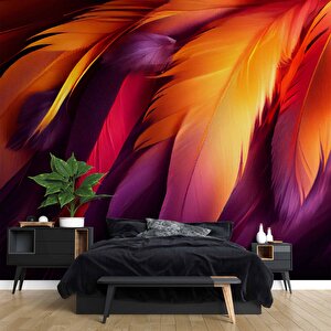 3 Boyutlu Kızıl Tüy Desenli Duvar Kağıdı - Dkm863048 250x260 cm